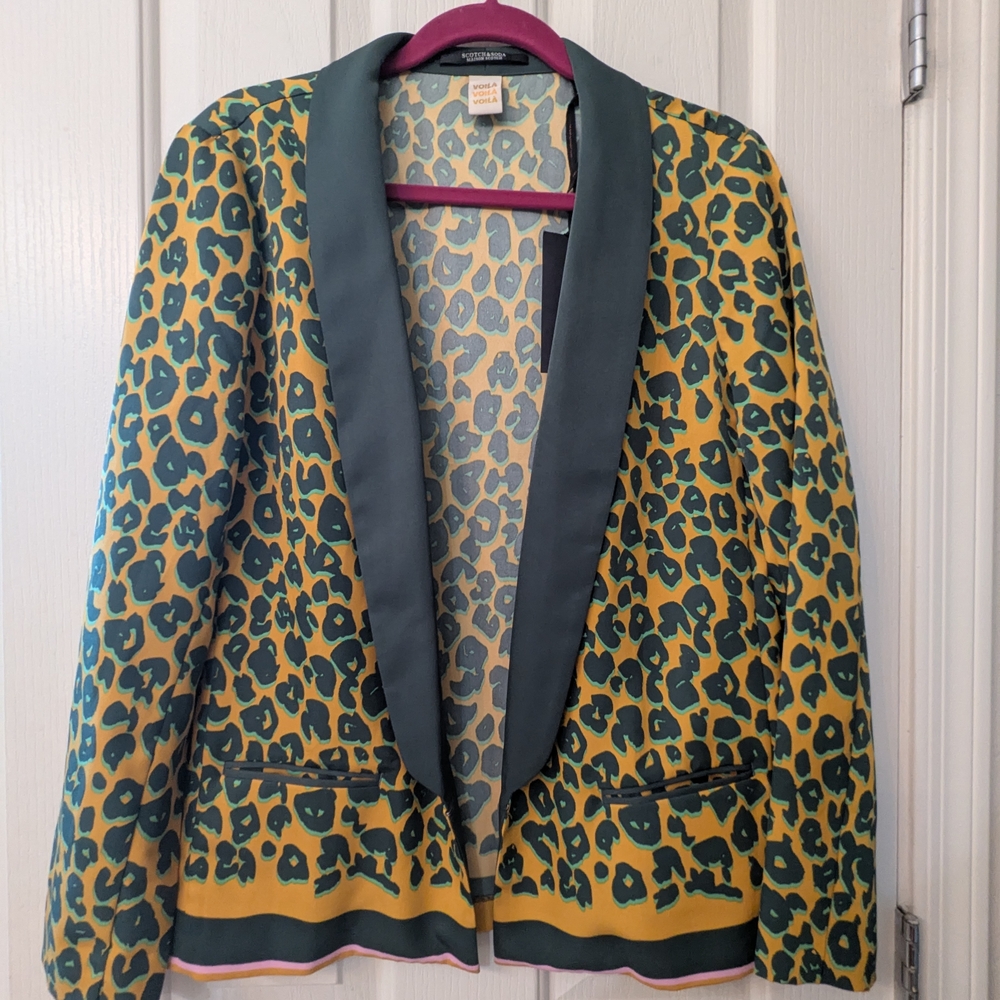 Scotch & Soda Green and Yellow Leopard Blazer